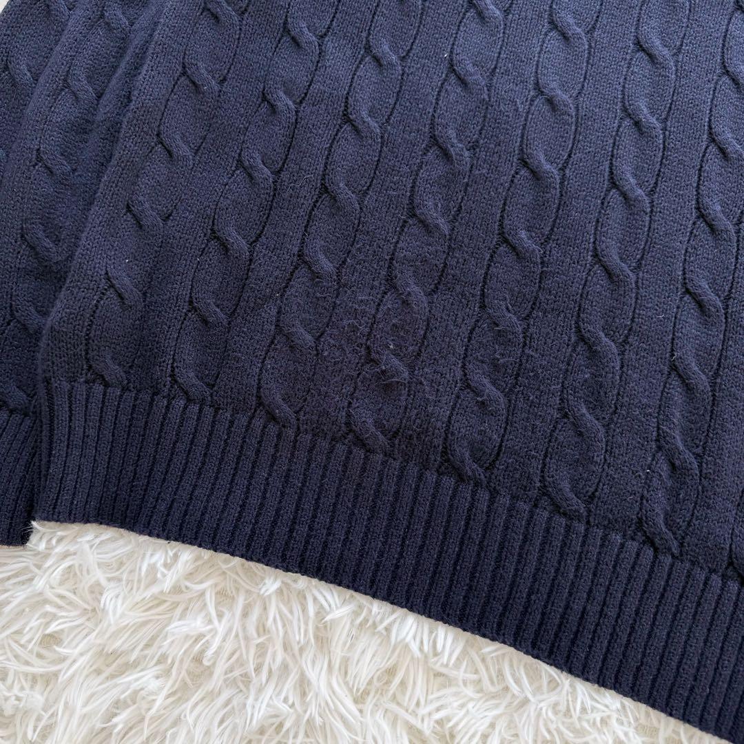 POLO RALPH LAURENケーブルニットセーター ネイビー 刺繍ロゴ M