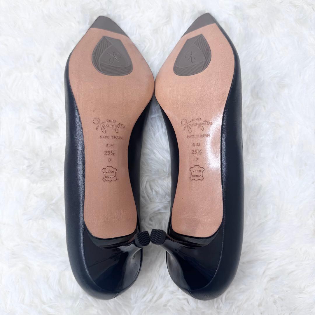 【新品】銀座かねまつ レザー パンプス ブラック 25.5 ポインテッドトゥ