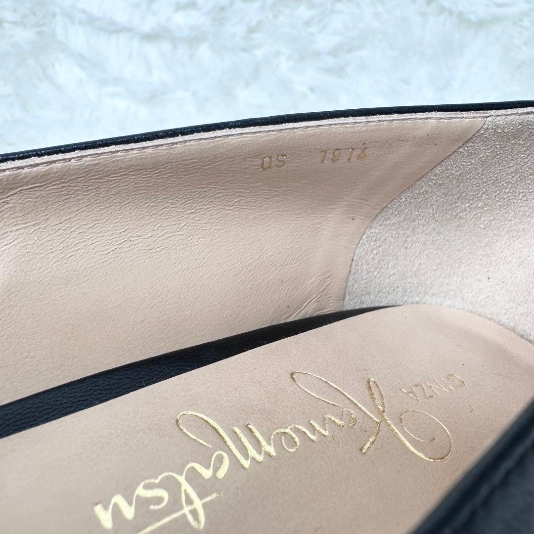 【新品】銀座かねまつ レザー パンプス ブラック 25.5 ポインテッドトゥ