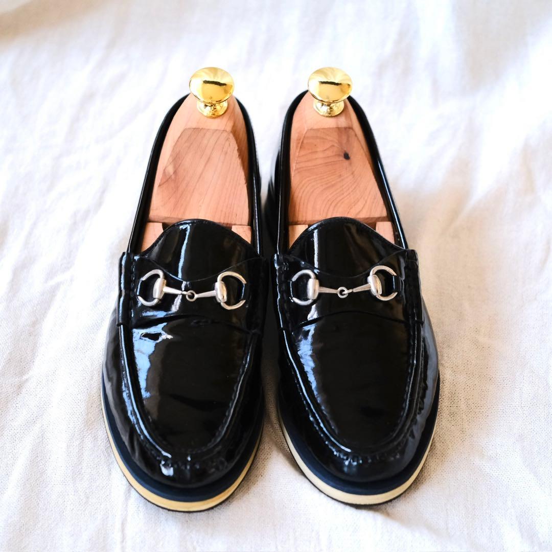 GUCCI グッチ ブラックパテントホースビットローファー35C