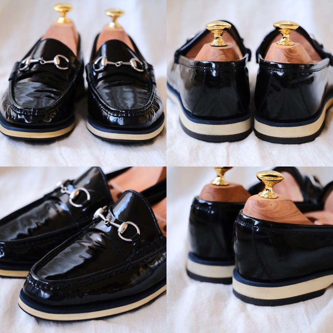 GUCCI グッチ ブラックパテントホースビットローファー35C