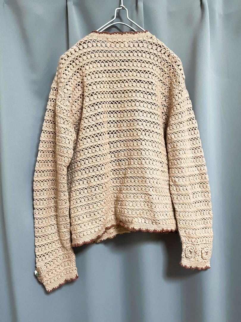 vintage 立体刺繍パッチワーク編みウールニットカーディガン アンティーク