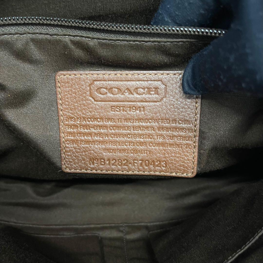 美品 COACH コーチ☆シボ革 ロゴ型押しショルダーバッグ レザー ブラウン