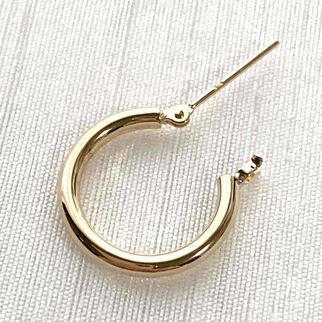 18金【2×15mm 定番フープピアス 】イエローゴールド K18刻印入 新品！