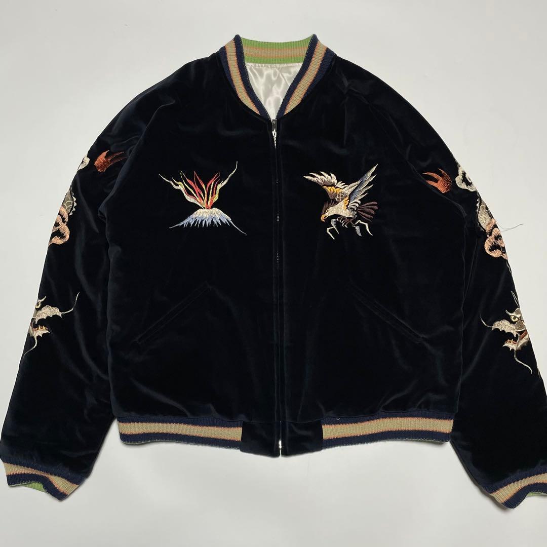 美品/XL！テーラー東洋　別珍　スカジャン　虎　鷹　サテン　ベロア　大きいサイズ