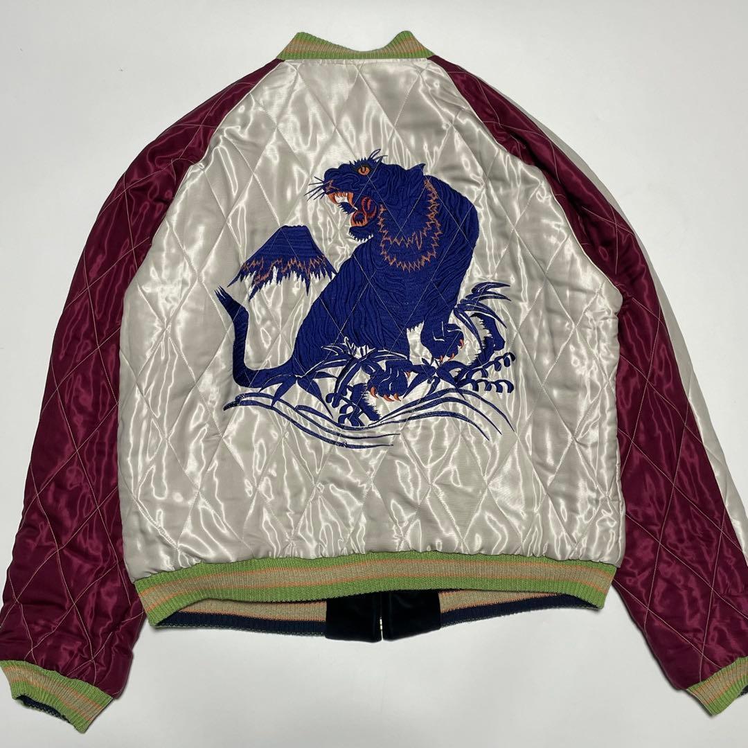 美品/XL！テーラー東洋　別珍　スカジャン　虎　鷹　サテン　ベロア　大きいサイズ