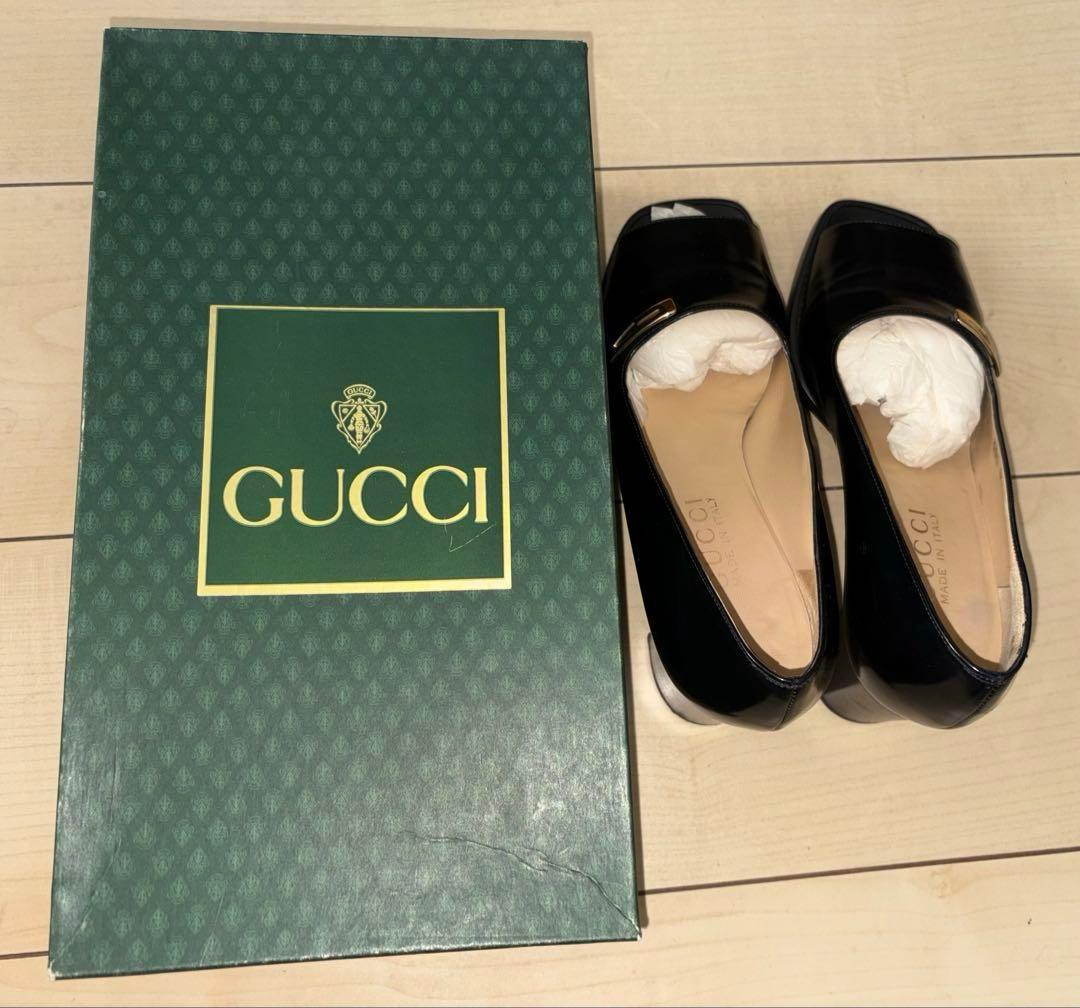 美品　23センチGUCCI ブラック オープントゥヒール