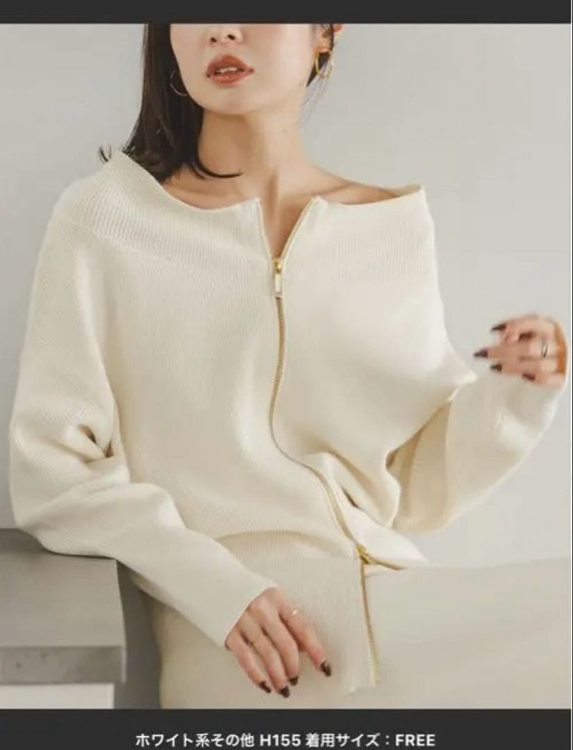 noble フロントジップボートネックニット