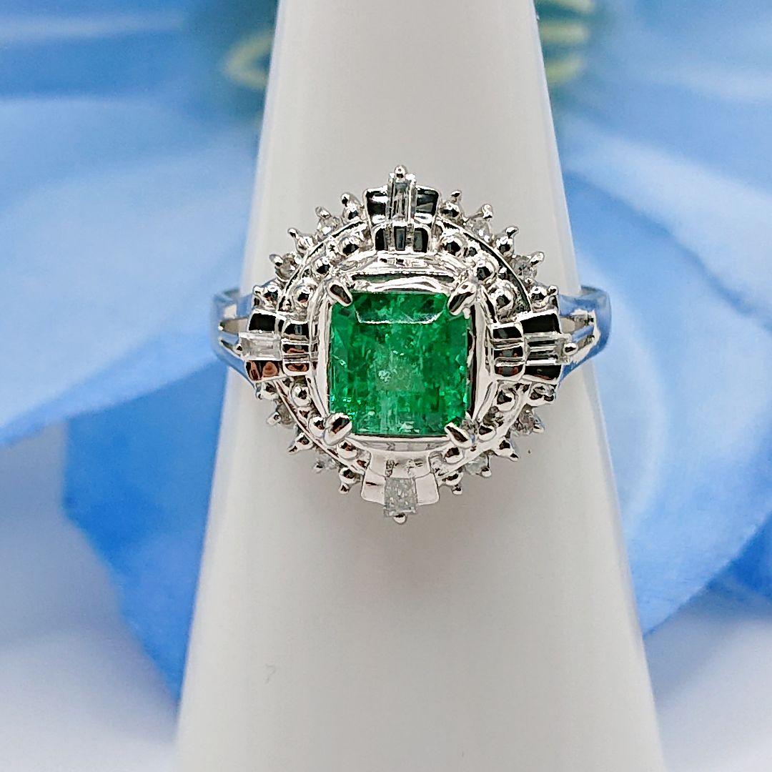 あで様天然エメラルド取り巻きリング 天然ダイヤモンドリング プラチナ900