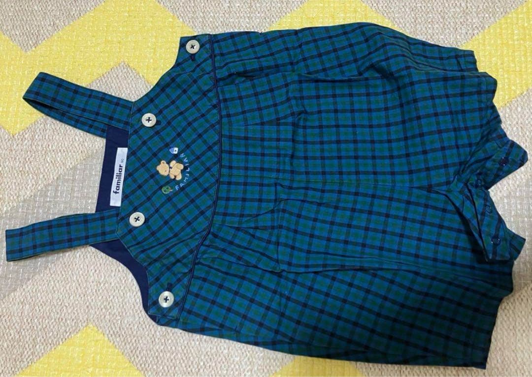 一度使用　ファミリア　チェックオーバーオール　80