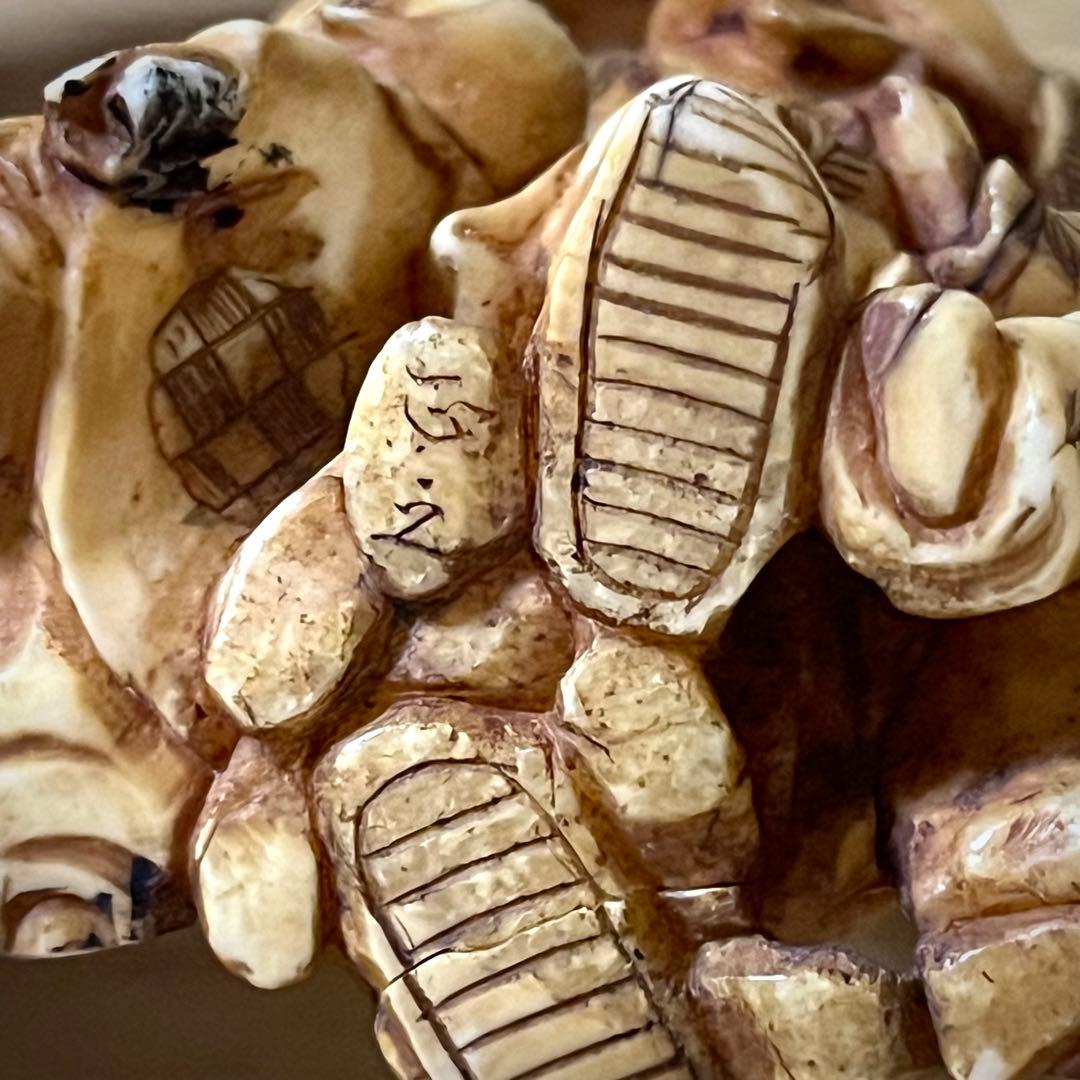 江戸期 大黒天と唐子 正之在銘 根付 高級 天然素材 細密彫刻