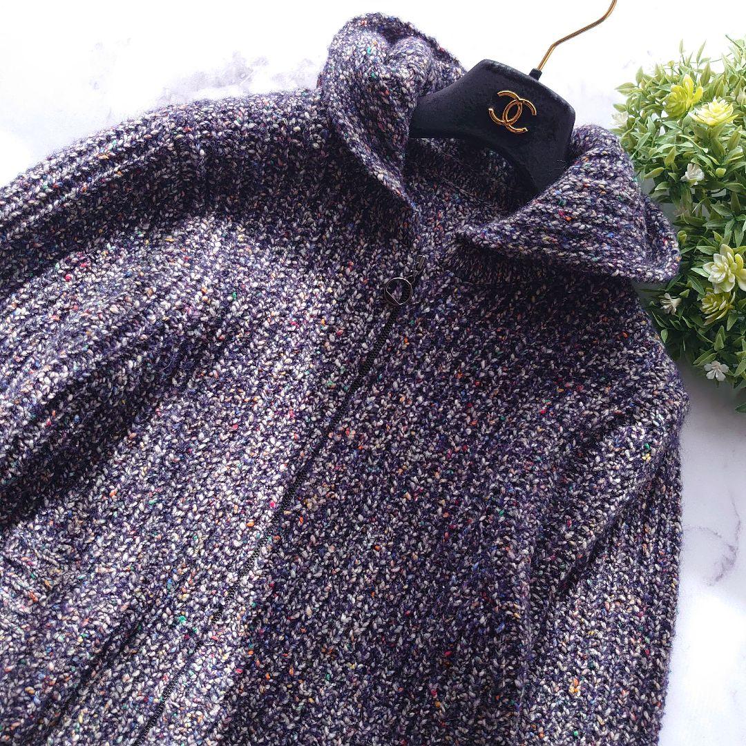 21AW レリアン ロングカーディガン ニット ジップアップ フード 紺 9 M