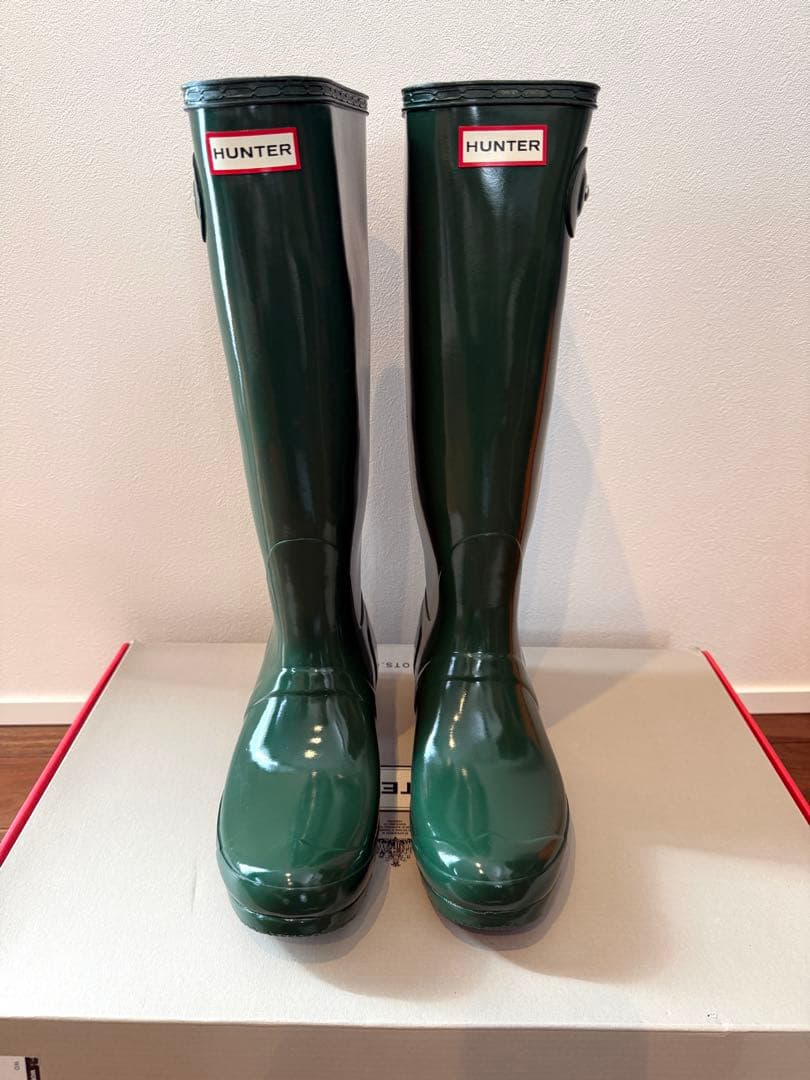 (げんこつ )超レア HUNTER レインブーツ グロスグリーン UK8