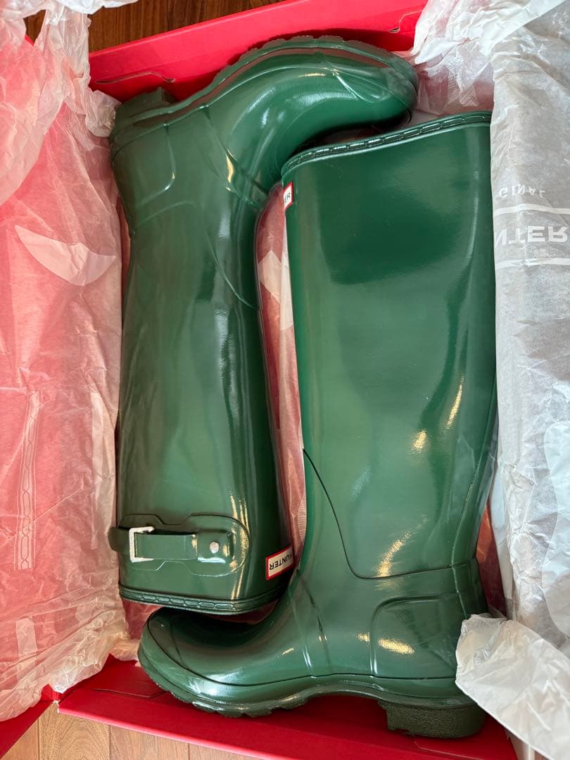 (げんこつ )超レア HUNTER レインブーツ グロスグリーン UK8