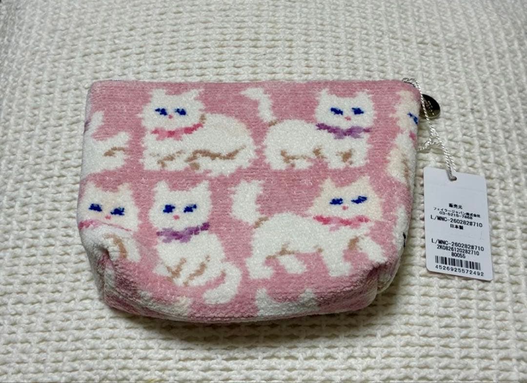 新品タグ付き FEILER LOVERARY モフモフネコチャン 舟形ポーチM