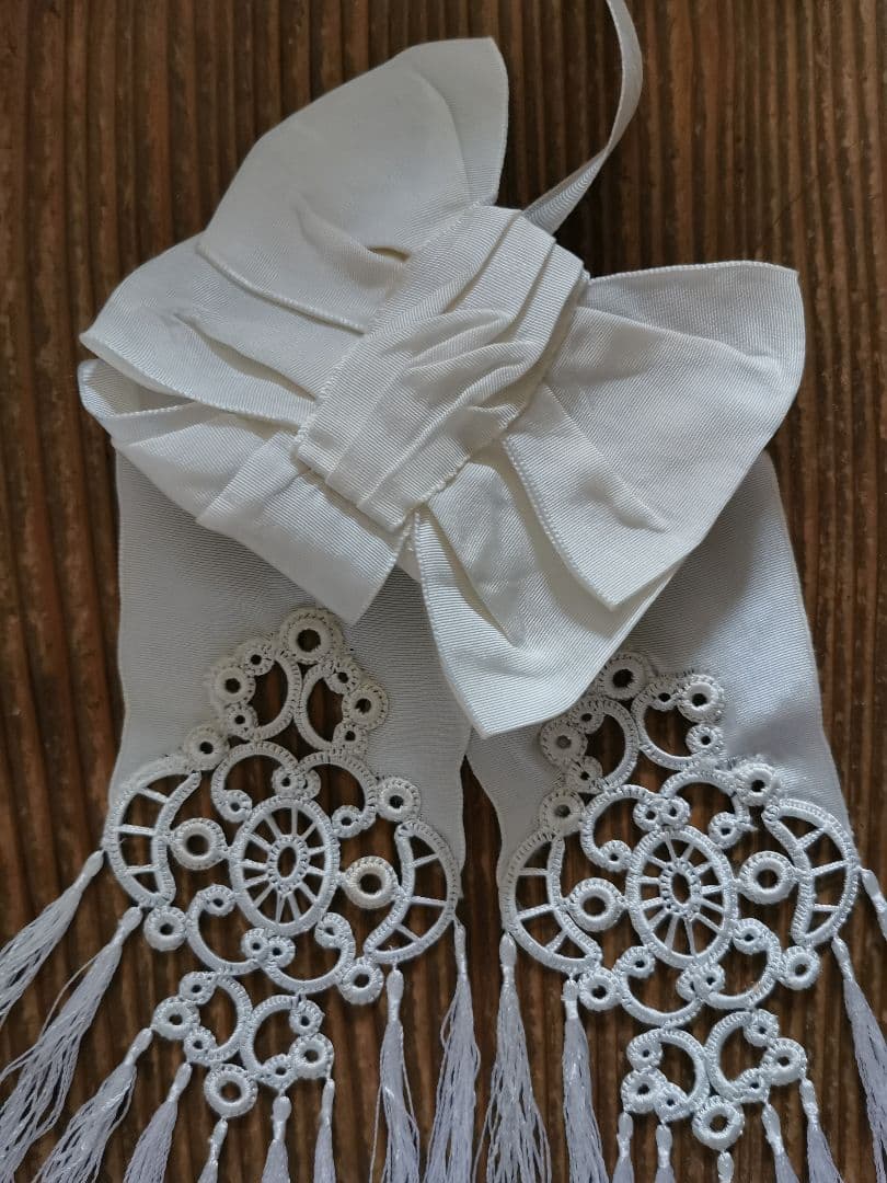 アンティーク 初聖体式 ダブルボウ腕章 透し幾何学紋 フリンジ装飾 オモニエール