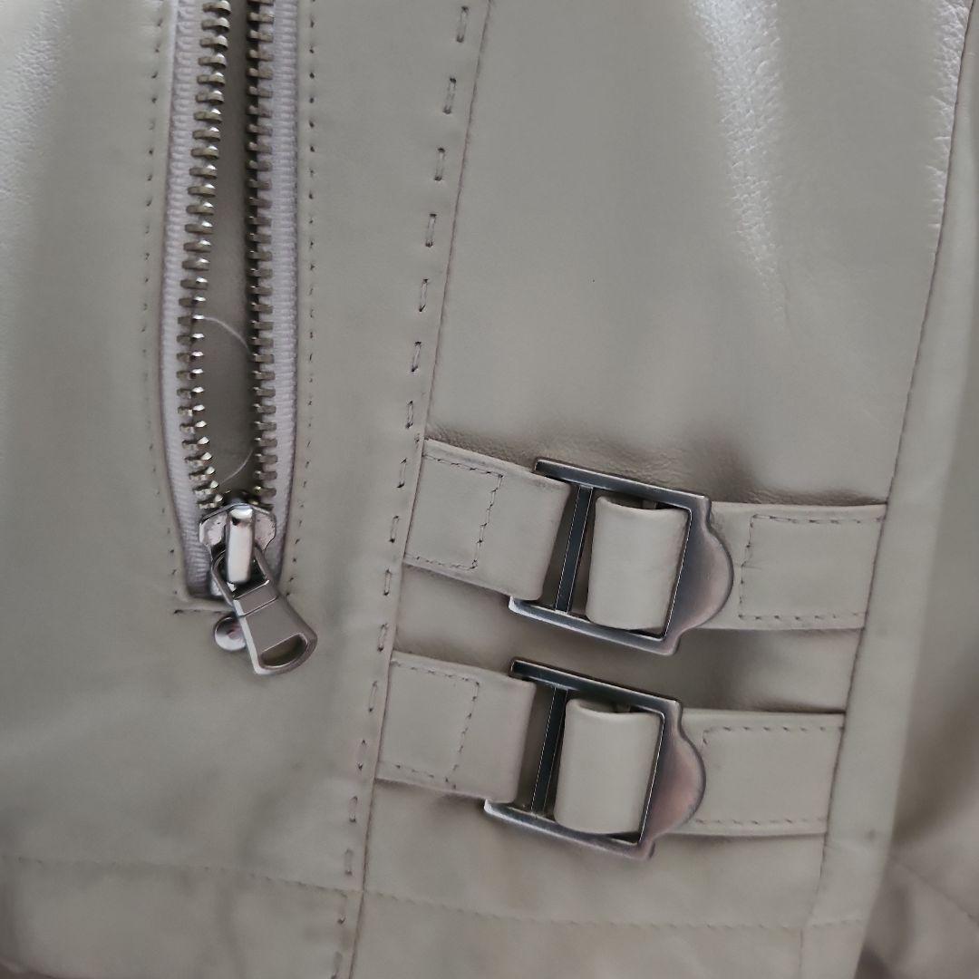 韓国レザー　シングルライダース　白　LL　羊革