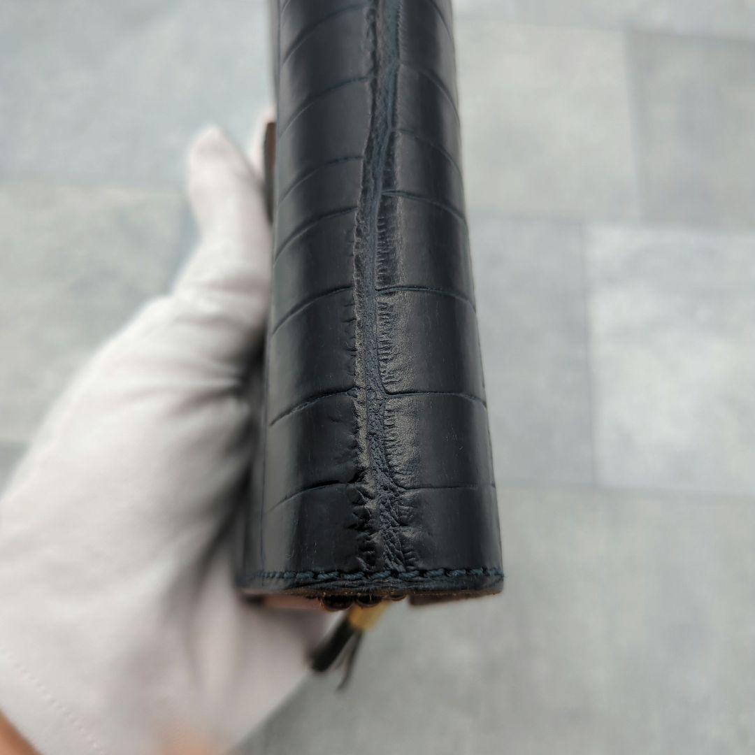 極美品✨フェリージ 長財布 コロコロ クロコ型押し レザー紺　定価86900円✨