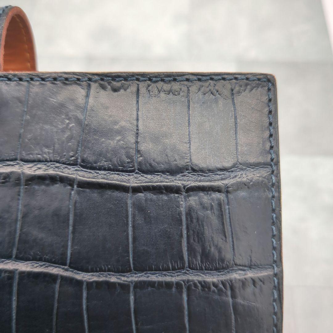 極美品✨フェリージ 長財布 コロコロ クロコ型押し レザー紺　定価86900円✨