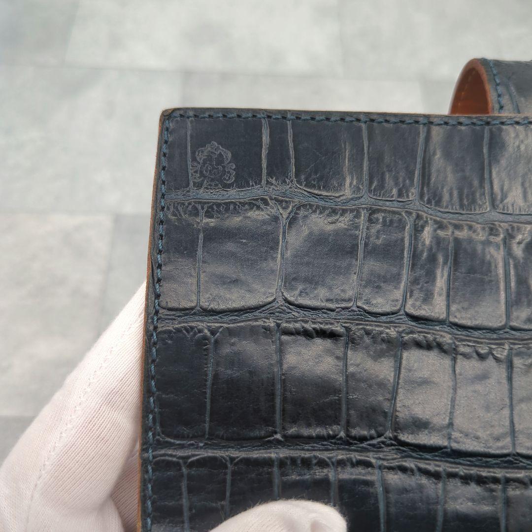 極美品✨フェリージ 長財布 コロコロ クロコ型押し レザー紺　定価86900円✨