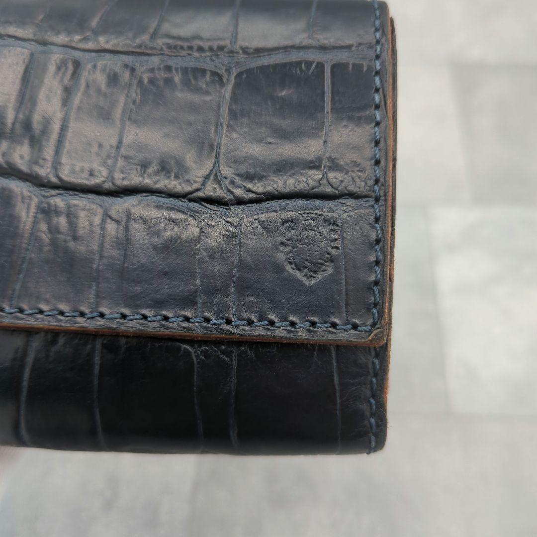 極美品✨フェリージ 長財布 コロコロ クロコ型押し レザー紺　定価86900円✨
