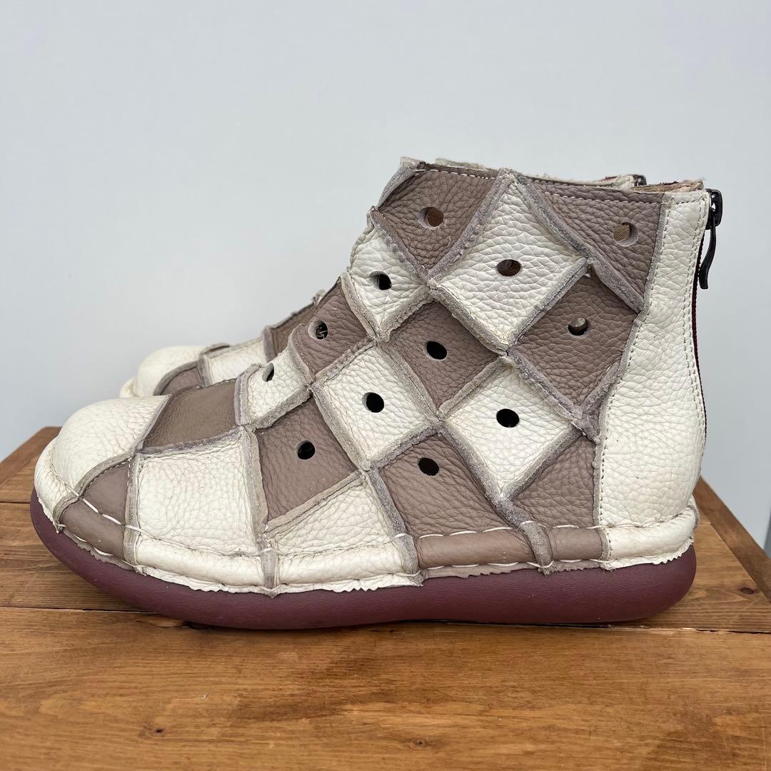 Estacion エスタシオン　本革 ショートブーツ　パンチング　キルティング