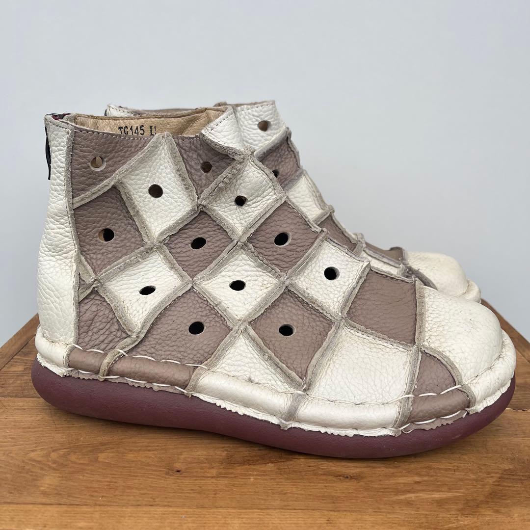 Estacion エスタシオン　本革 ショートブーツ　パンチング　キルティング