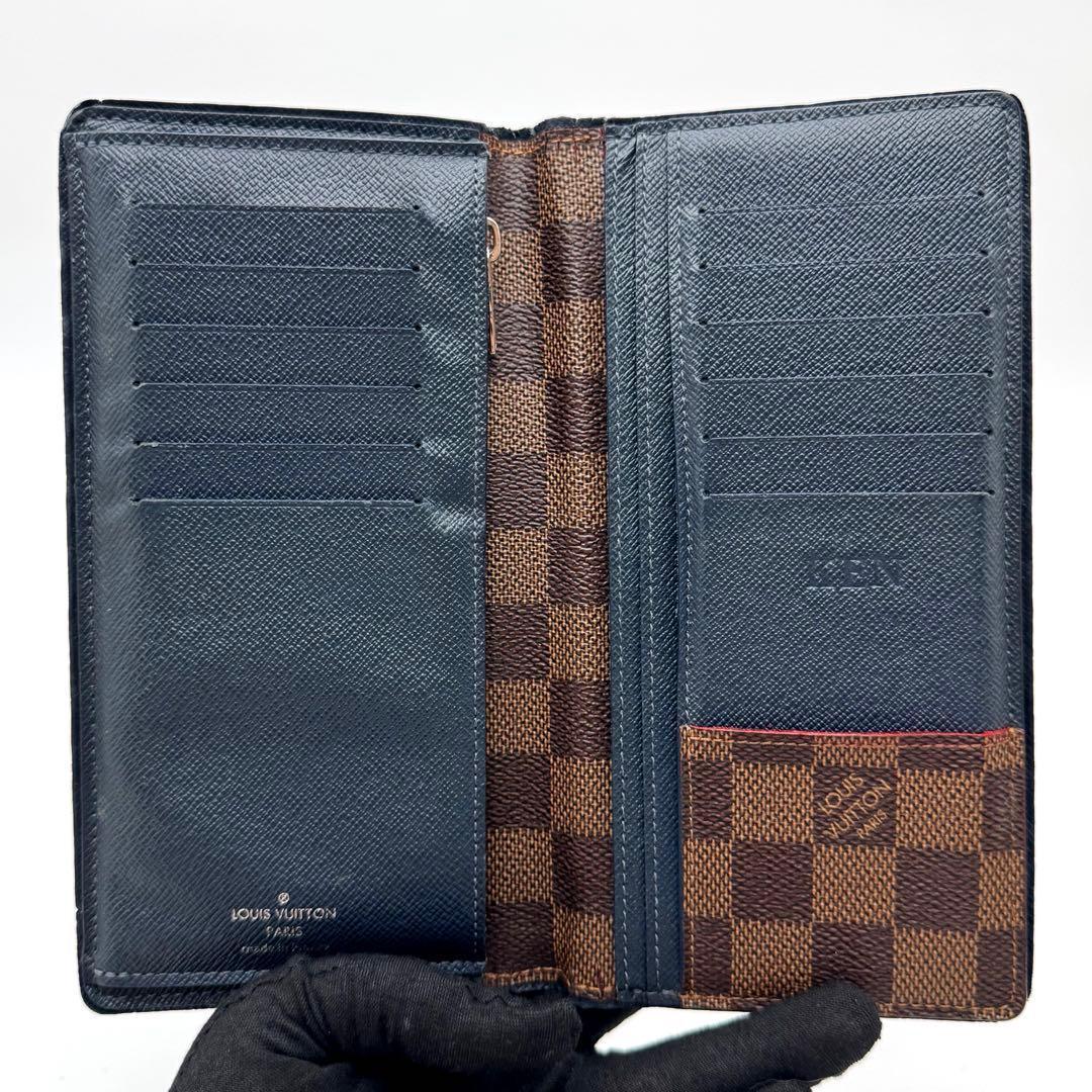 【美品】ルイヴィトン　ダミエ　ポルトフォイユ・ブラザ　長財布　ブルー　ネイビー