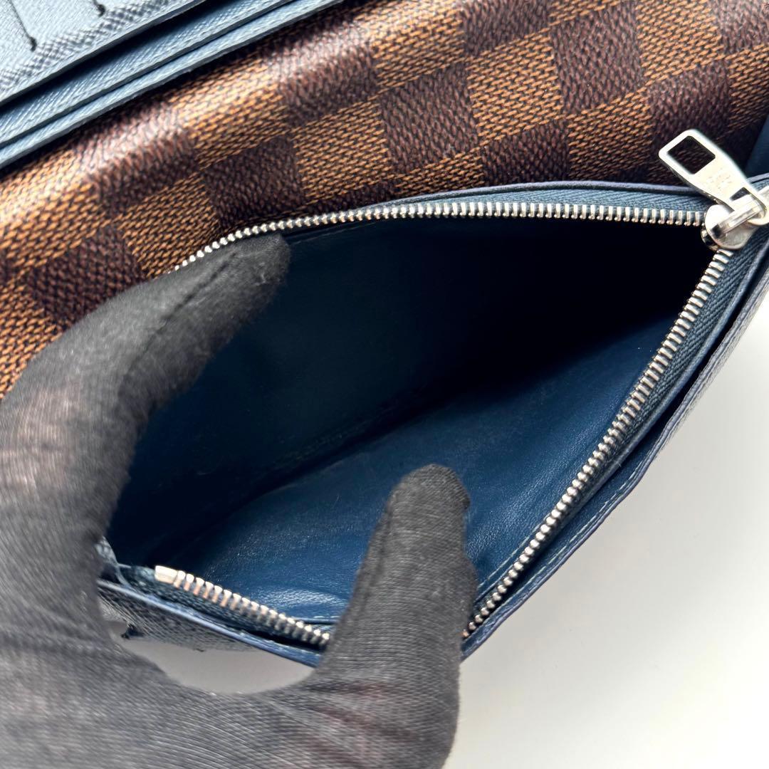 【美品】ルイヴィトン　ダミエ　ポルトフォイユ・ブラザ　長財布　ブルー　ネイビー