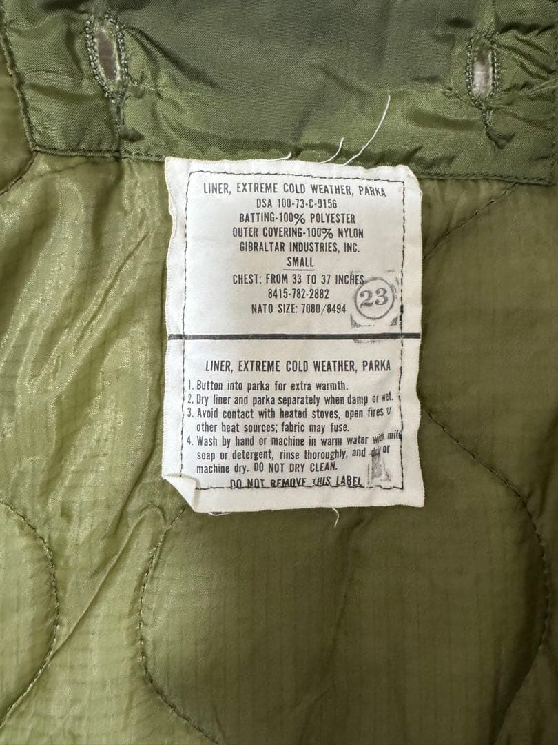 【美品】フルセット 米軍実物 M-65 フィッシュテールパーカー SMALL