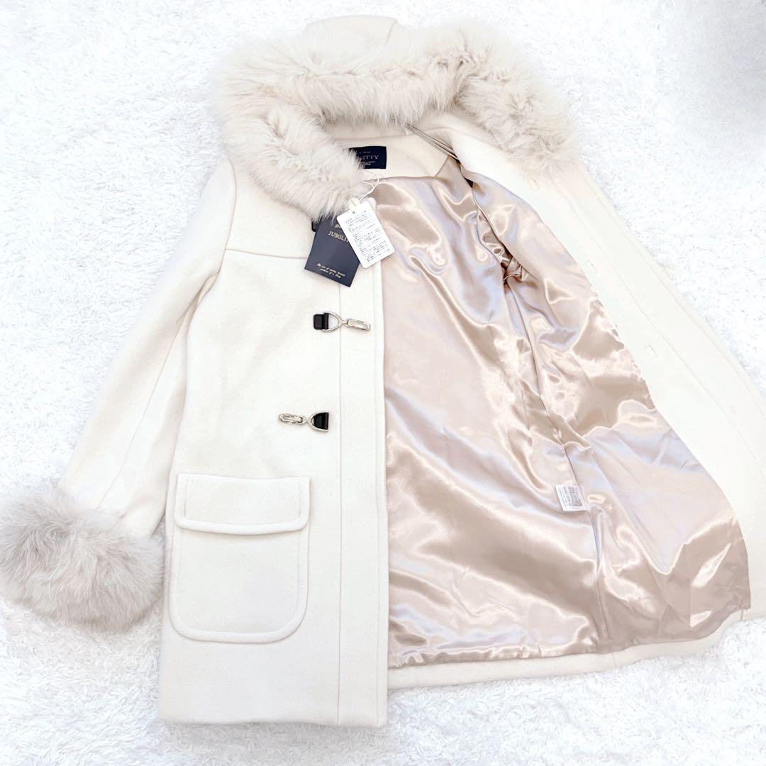 大人可愛い JUSGLITTY フォックスファー コート 金具 レザー フード付