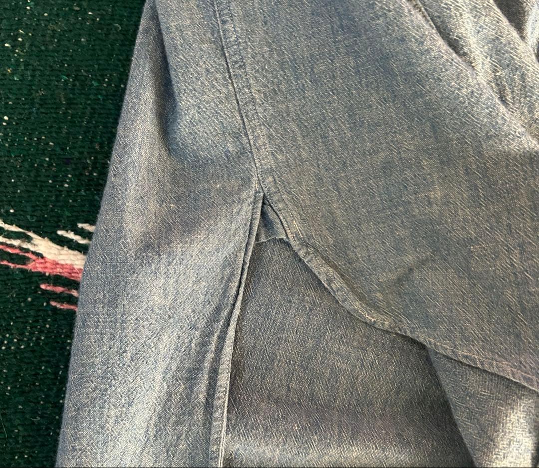 RRLシャンブレーシャツ　ノーカラーシャツ　マチ付　Ｌ　ラルフローレン