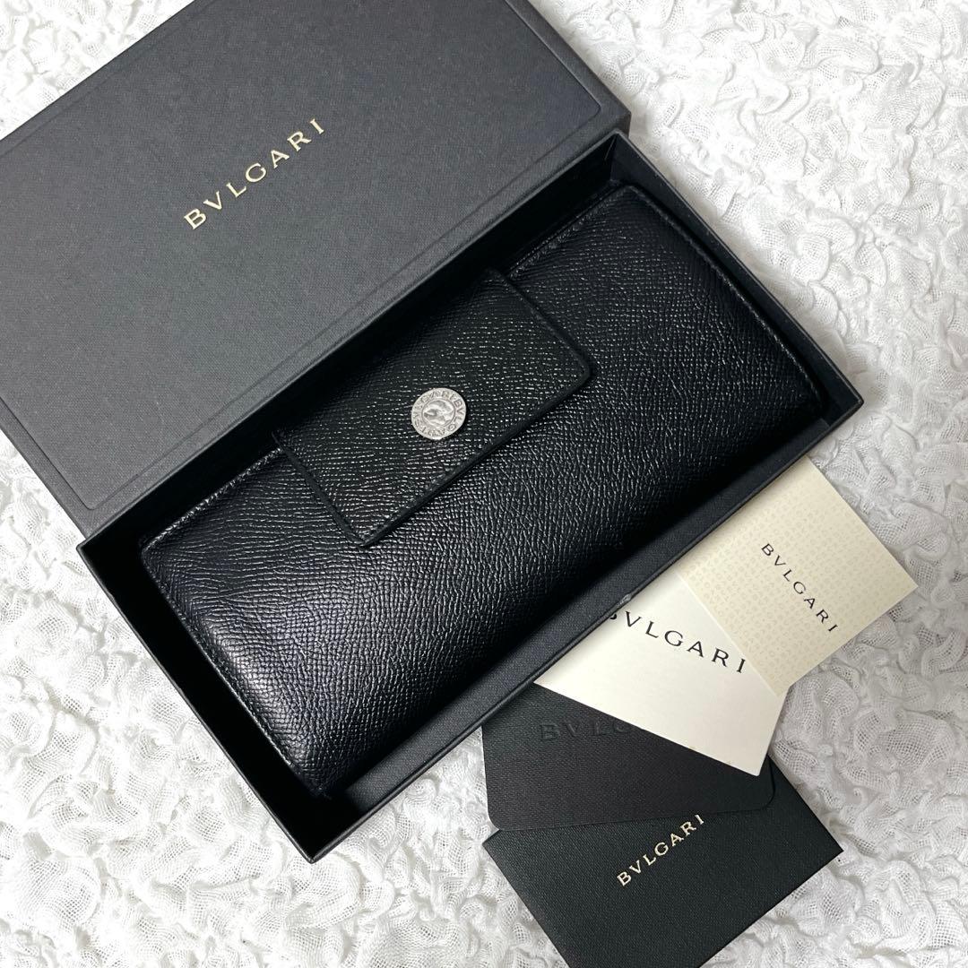 箱付✨BVLGARI ブラック レザー 長財布　ブルガリ　フラップ　本革　黒