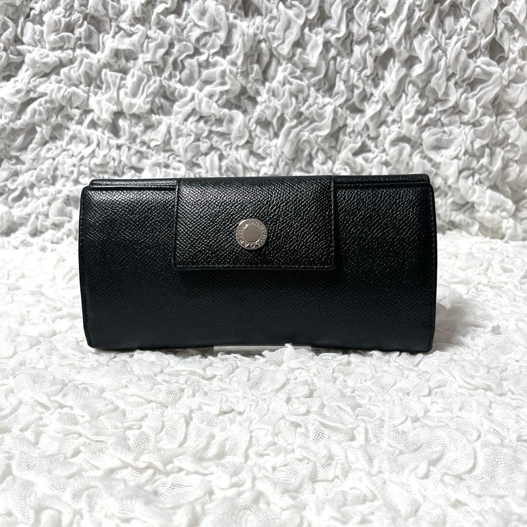 箱付✨BVLGARI ブラック レザー 長財布　ブルガリ　フラップ　本革　黒