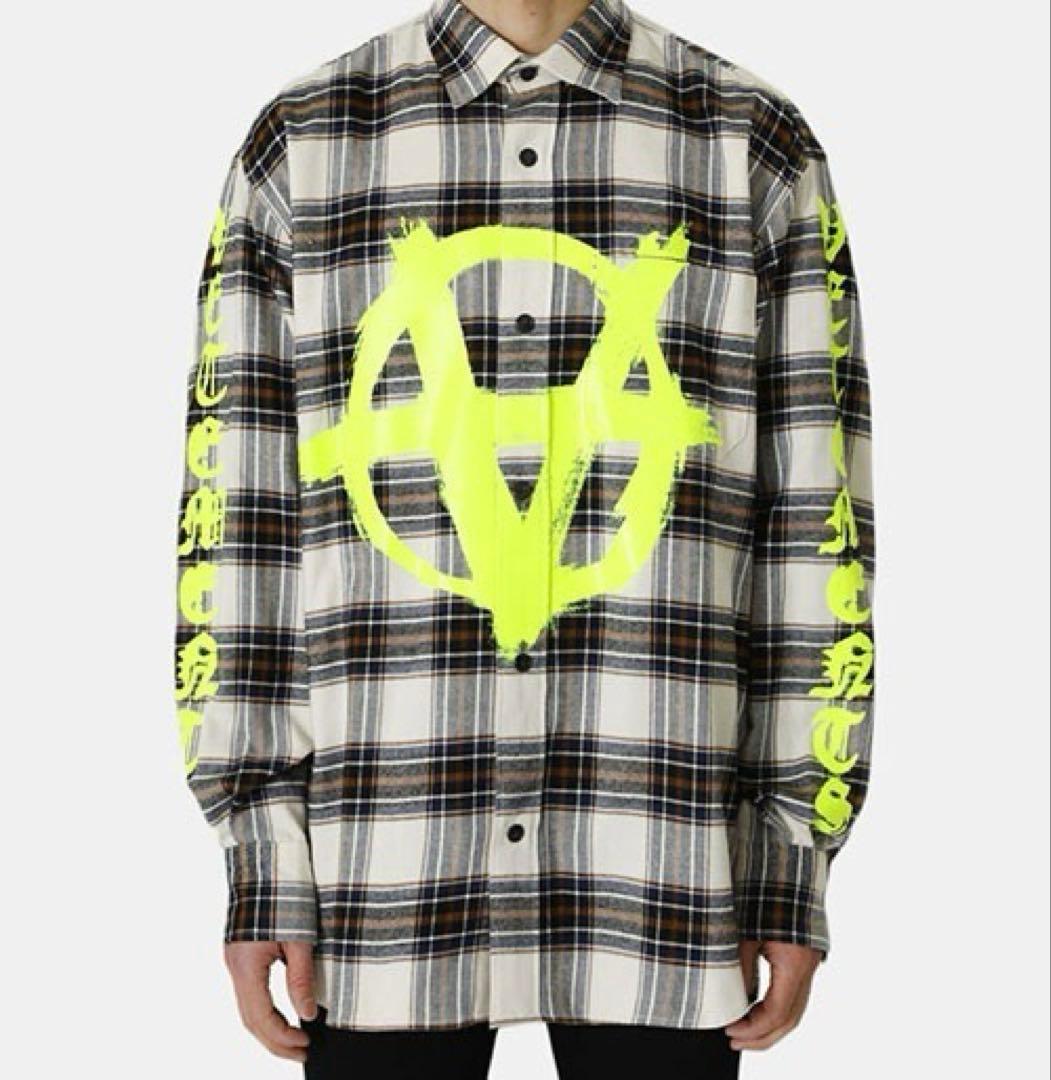 トップス VETEMENTS ANARCHY LOGO FLANNEL SHIRT