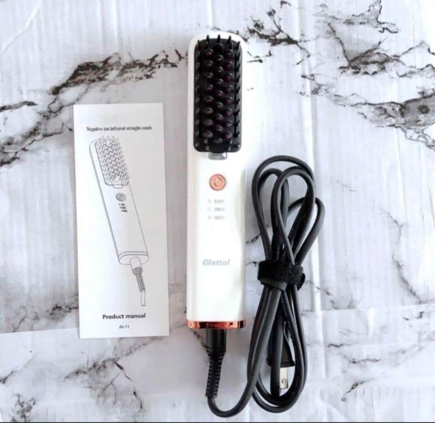 マイナスイオンストレートブラシ ヘアアイロン ホワイト WHITE