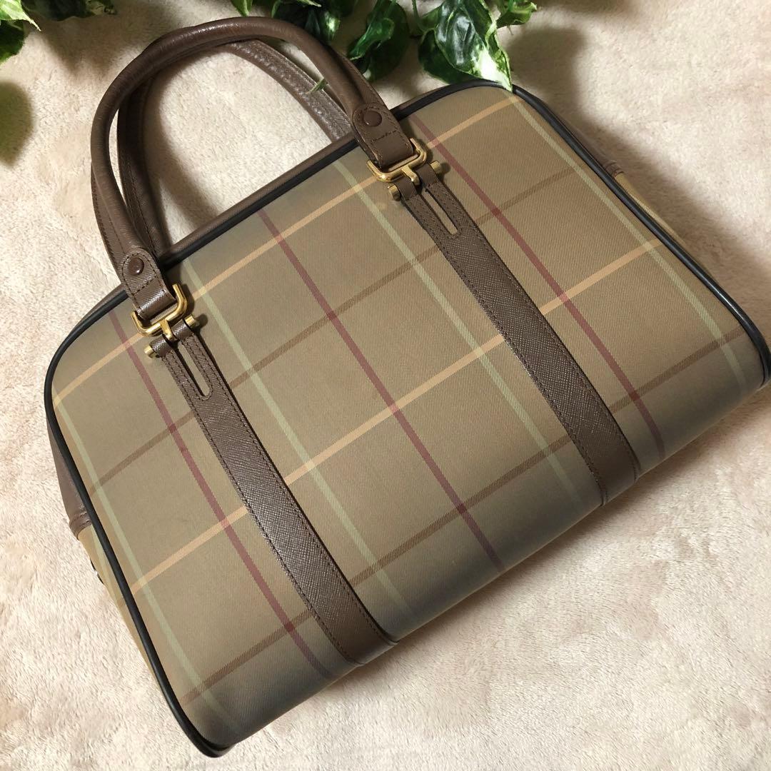 BURBERRY バーバリー　ボストンバッグ　ノバチェック　ホースロゴ　レザー