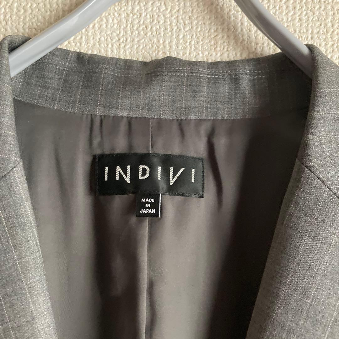 美品INDIVIレディースパンツスーツセットアップ（L）ペンシルストライプ