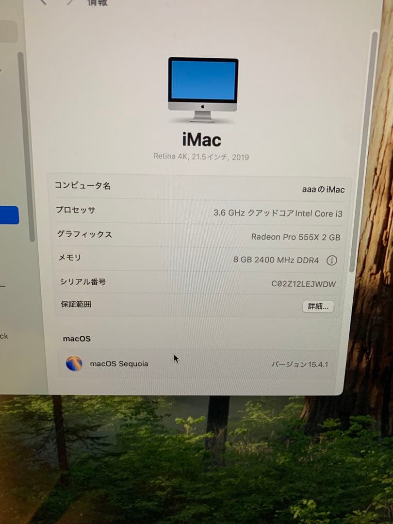 iMac【Retina 4Kディスプレイ21.5インチ　2019年購入】