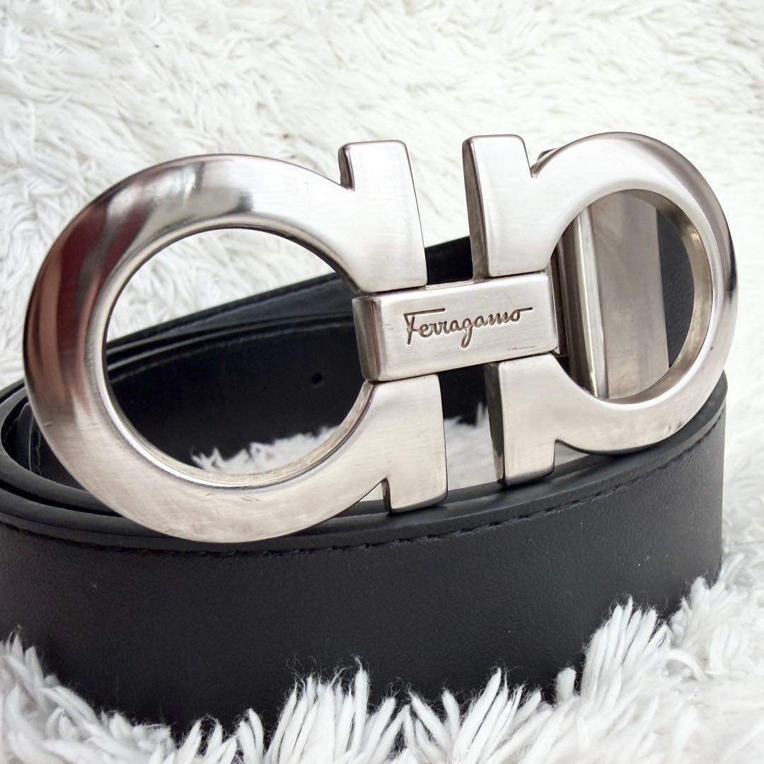 【極美品】フェラガモ ベルト ダブルガンチーニ シルバー ブラック