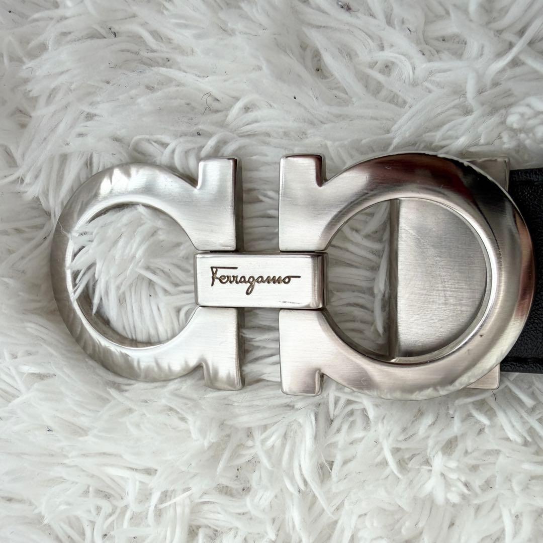 【極美品】フェラガモ ベルト ダブルガンチーニ シルバー ブラック