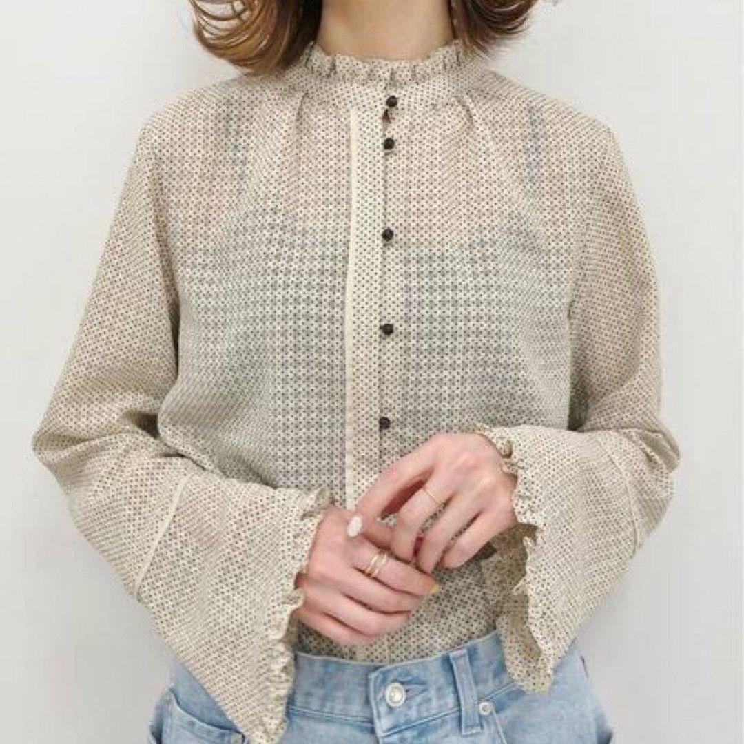 イエナラブクール ドット柄 フリル サッカー ブラウス 近年モデル 日本製