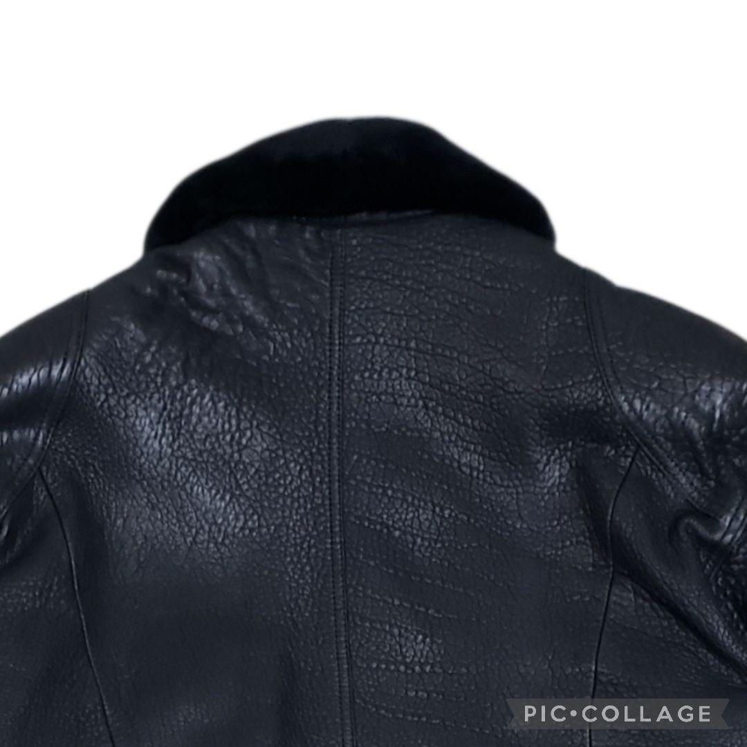 羊シボ革　短丈　A-2 G-1モチーフ　シングルライダース黒　襟ボア取外可　LL