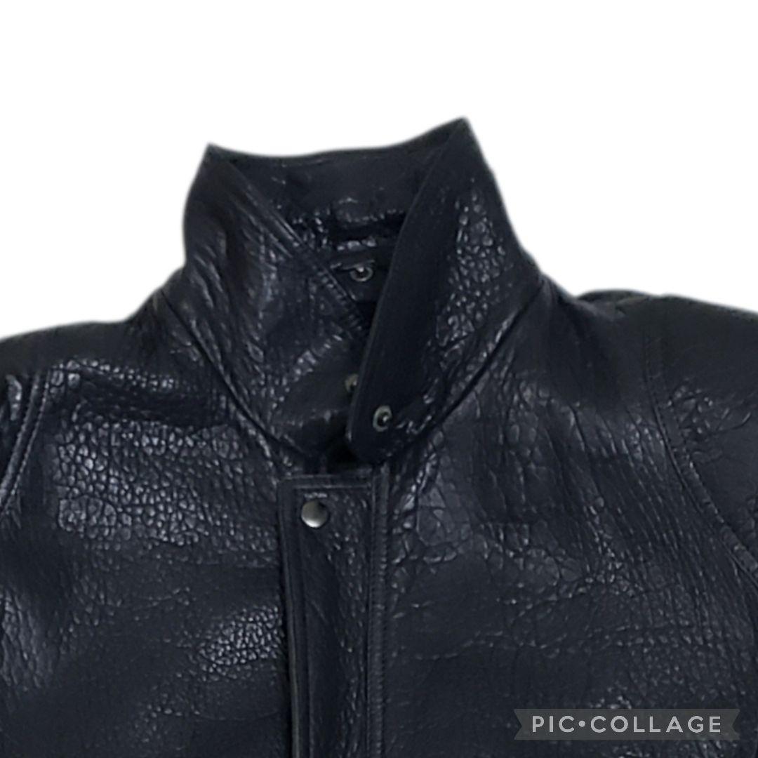 羊シボ革　短丈　A-2 G-1モチーフ　シングルライダース黒　襟ボア取外可　LL