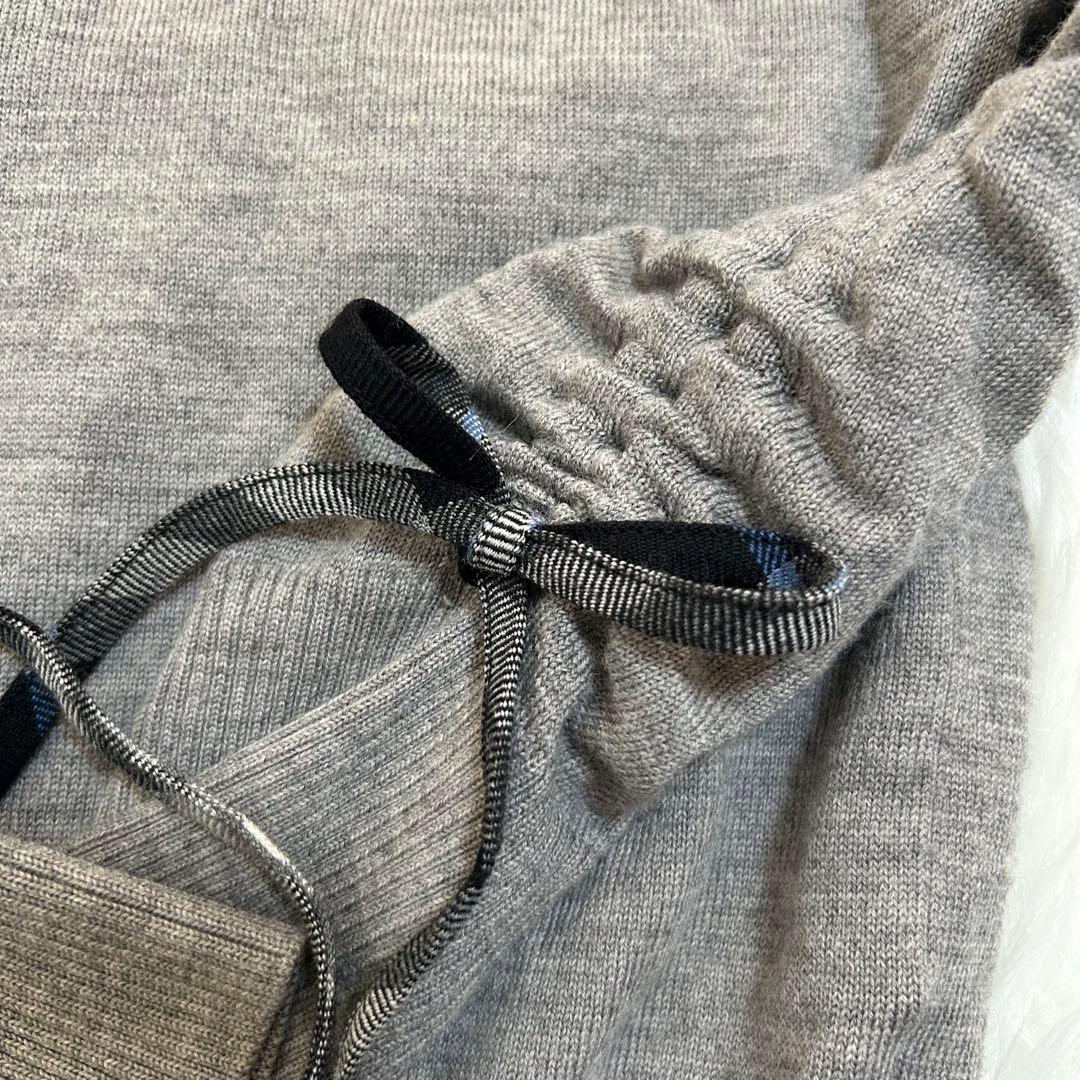BURBERRY BLUE LABEL Vネックニット グレー リボン袖　M