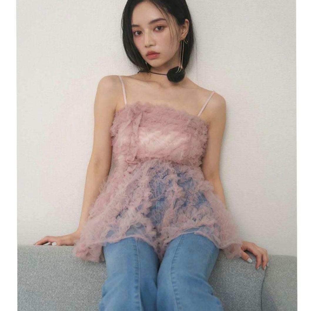 ✩美品✩ SNIDEL スナイデル チュール刺繍ベアペプラムTOPS ピンク