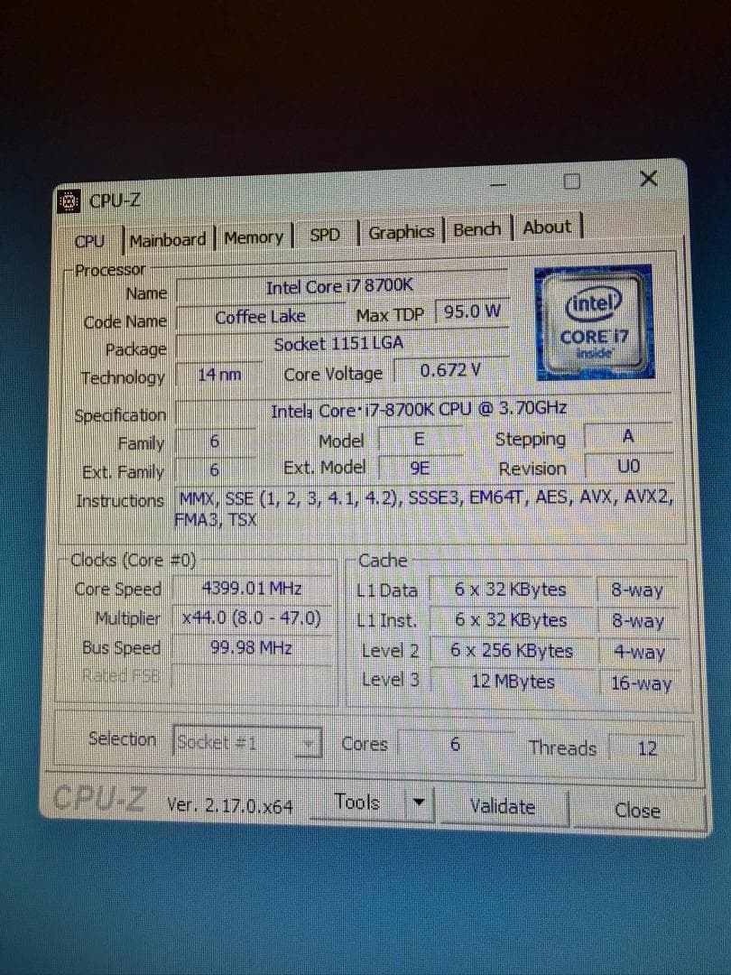 【動作品】CPU Intel Core i7-8700K