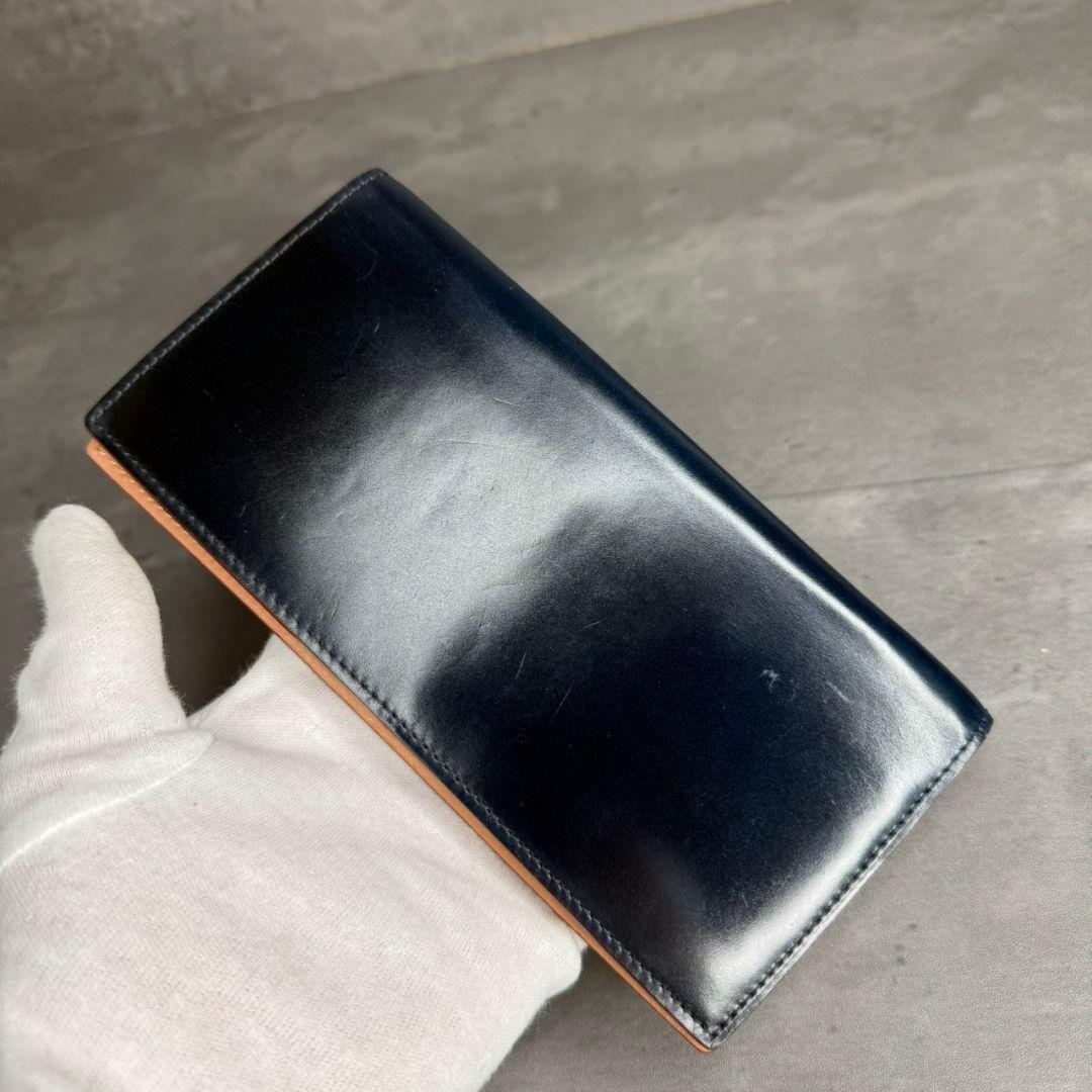 ®️GANZO ガンゾ コードバン V字マチ 長財布 小銭入れ付き ネイビー