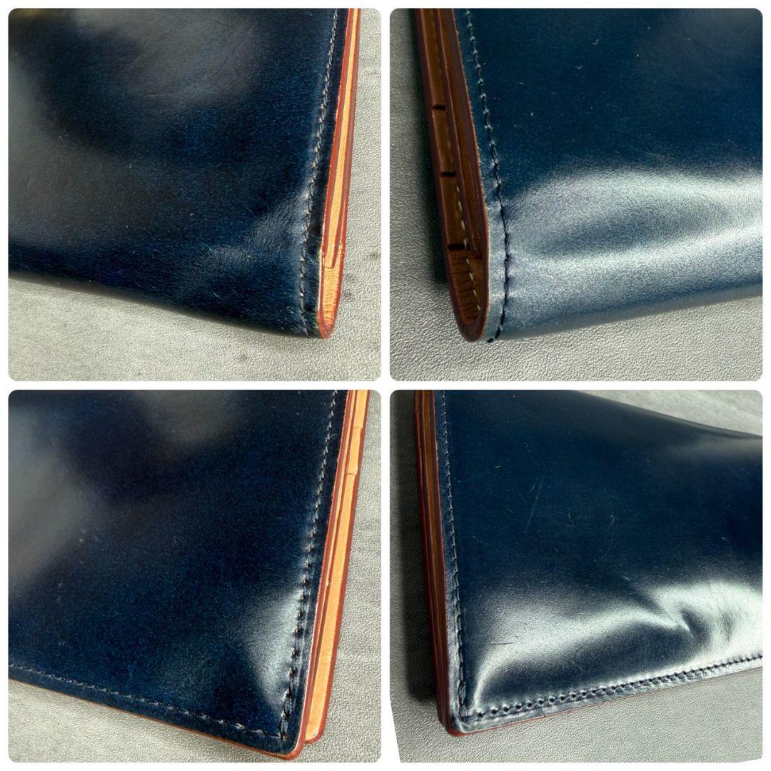 ®️GANZO ガンゾ コードバン V字マチ 長財布 小銭入れ付き ネイビー