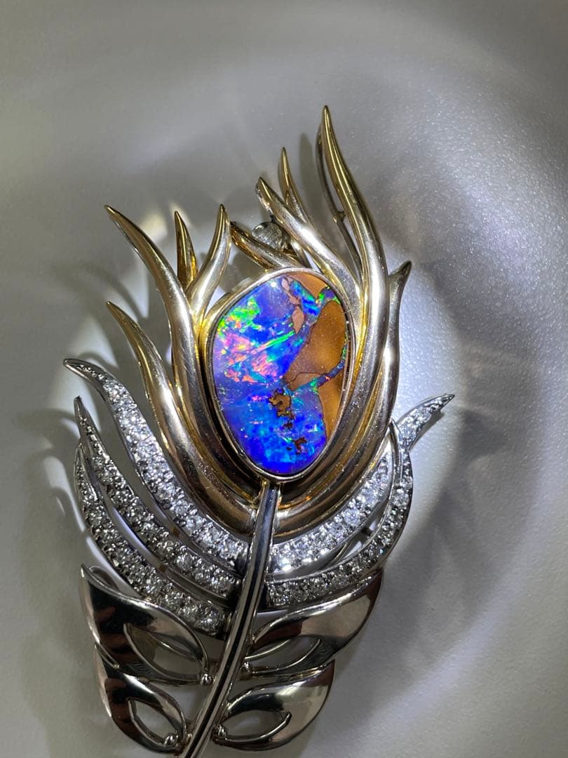 【PARLOR】K18/Pt900 ボルダーオパールデザインブローチ